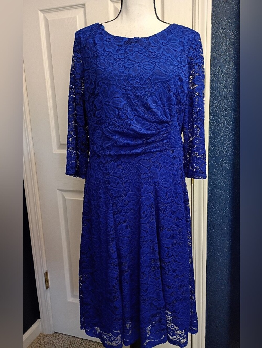 Women's Royal Blue Lace Fit & Flare Dress